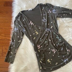 Boden Womens US 6 Wrap Jersey Knit Top Ruched Sides Multicolor Viscose Floral